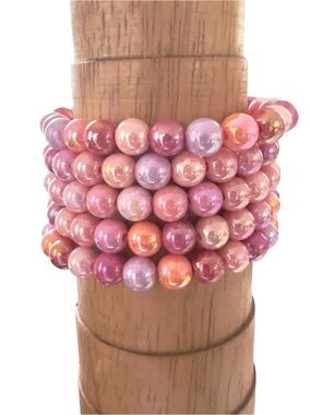 Pink Beaded Bracelet Stack Set Stretch